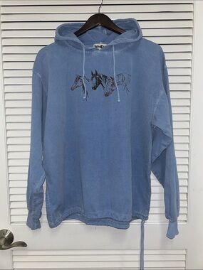 Vintage Winona Ribbed 100%Cotton Hoodie with Horse Embroidery